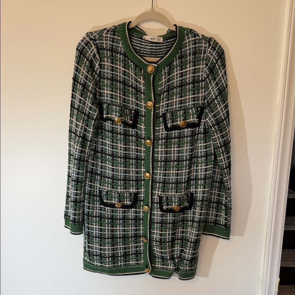 Mango Green and Black Plaid Blazer